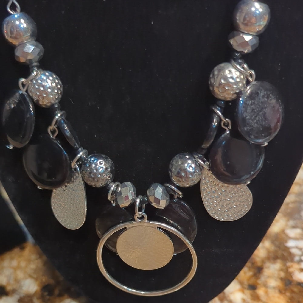 Charming Charlie Silver and Black Necklace Set - Picture 2 of 3